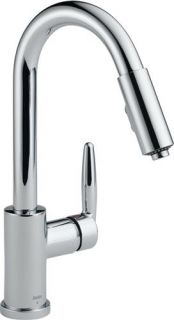 Delta 985LF Kitchen Faucet, Grail SingleHandle PullOut LeadFree Chrome