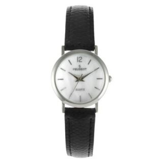 Womens Peugeot Classic Black Leather Silver Dial Watch   Black