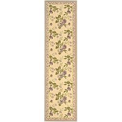 Hand hooked Transitional Ivory/ Violet Wool Runner (26 X 10)