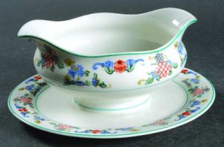 Syracuse Fusan Gravy Boat with Attached Underplate, Fine China Dinnerware   Flow