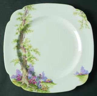 Royal Albert Greenwood Tree (Green Trim) Square Dinner Plate, Fine China Dinnerw