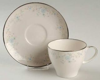 Noritake Sarita Flat Cup & Saucer Set, Fine China Dinnerware   Blue/Green Floral