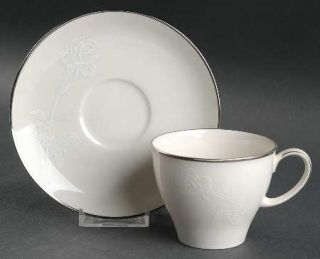 Noritake White Knight Flat Cup & Saucer Set, Fine China Dinnerware   White Rose