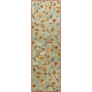 Hand tufted Cable Classic Floral Light Jade Wool Runner Rug (26 X 8)
