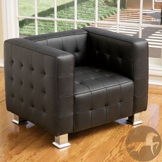 Christopher Knight Home Mcqueen Black Leather Tufted Club Chair