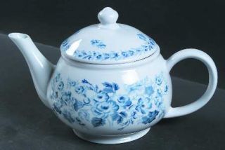Laura Ashley Sophia (Blue) Teapot & Lid, Fine China Dinnerware   Blue Floral Rim