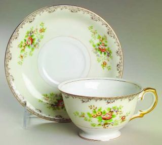 Royal Embassy Portland Footed Cup & Saucer Set, Fine China Dinnerware   Floral S