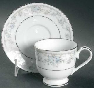 Oneida Heiress Footed Cup & Saucer Set, Fine China Dinnerware   Blue & Gray Flow
