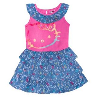 Hello Kitty Infant Toddler Girls Sleeveless Ruffle Dress   Pink/Blue 12 M
