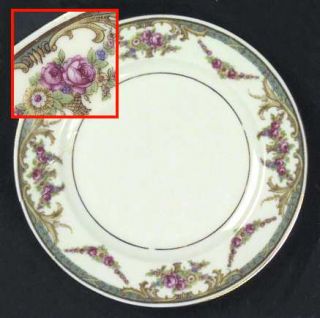 Epiag 8853 Salad Plate, Fine China Dinnerware   Green Band,Pink&Yellow Flowers,B
