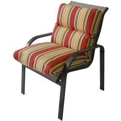 Ome Outdoor Club Chair Cushion In Striped Red Green Yellow Outdura Fabric (Multi stripe in soft yellow, tomato red, burgundy red, ivory and olive greenMaterials Outdura UV resistant outdoor poly fabricFill Quick drying poly fiberClosure SeamedWeather r