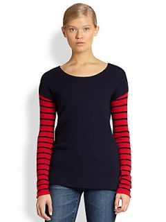 Splendid Striped Sleeve Sweater   Navy