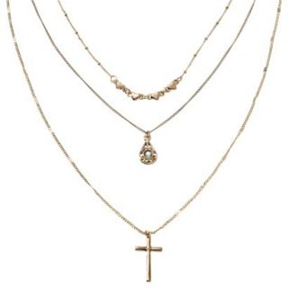 Womens Multi Strand Chain Necklace with Cross, Heart and Teardrop Charms  