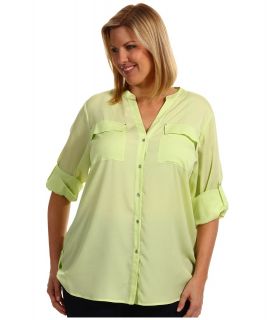 Calvin Klein Plus Size Crew Roll Sleeve Blouse Womens Blouse (Green)