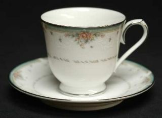 Noritake Greenbrier (4101) Footed Cup & Saucer Set, Fine China Dinnerware   Gree