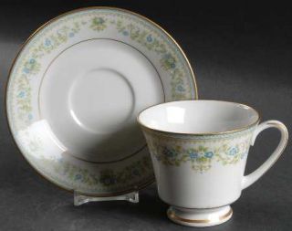 Noritake Spring Meadow Footed Cup & Saucer Set, Fine China Dinnerware   Blue Geo