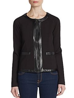 Faux Leather Trimmed Cropped Jacket   Black
