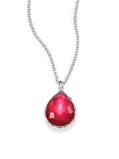 IPPOLITA Mother of Pearl and Clear Quartz Mini Teardrop Necklace/Raspberry   Sil