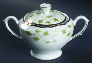 Cmielow (Poland) Diana Sugar Bowl & Lid, Fine China Dinnerware   Green Leaves, B