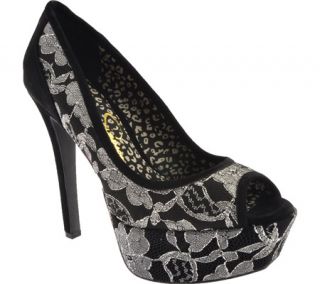 Womens Jessica Simpson Damien 2   Black/Black and White Lace High Heels