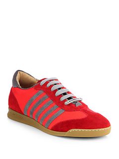 DSQUARED Striped Lace Up Sneakers   Red