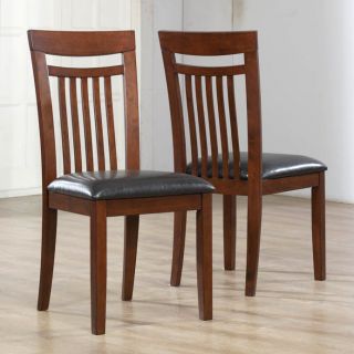 Antique Oak Brown Leatherette Side Chairs (set Of 2)