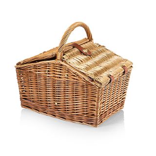 Picnic Time Piccadilly Picnic Basket (RedDimensions 16.5 inches x 11 inches x 9.25 inchesSet IncludesTwo (2) solid white 8 inch melamine platesTwo (2) 8 ounce PS wine glassesTwo (2) 18/0 stainless steel forksTwo (2) 18/0 stainless steel knivesTwo (2) 18