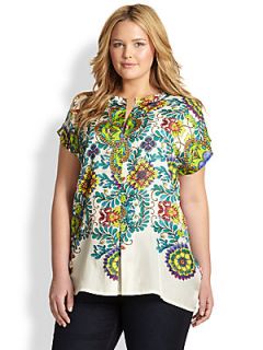 Johnny Was, Sizes 14 24 Silk Pleated Blouse  