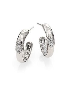John Hardy Pave Diamond & Sterling Silver Hammered Hoop Earrings/1   Silver