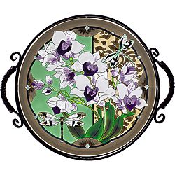 Joan Baker Hand Painted Orchids and Dragonfly Tray