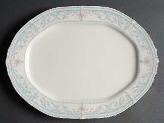 Noritake Crown Flower 14 Oval Serving Platter, Fine China Dinnerware   Blue Scr