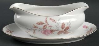 Sone Cashmir Rose Gravy Boat with Attached Underplate, Fine China Dinnerware   P