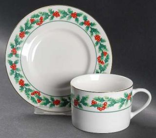 Gibson Designs Christmas Greeting Flat Cup & Saucer Set, Fine China Dinnerware  