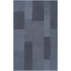 Hand crafted Solid Casual Blue Pebble Wool Rug (5 X 8)