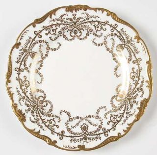Coalport Anniversary White Salad Plate, Fine China Dinnerware   Gold Scroll&Flor