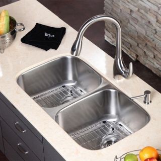 Kraus KBU22KPF2170SD20 32 inch Undermount Double Bowl Stainless Steel Kitchen Sink with Kitchen Faucet and Soap Dispenser