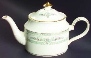 Minton Beaumont Teapot & Lid, Fine China Dinnerware   Blue Floral & Scroll