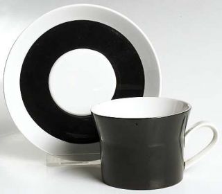 Mikasa Duplex Black Flat Cup & Saucer Set, Fine China Dinnerware   Ben Seibel,Bl
