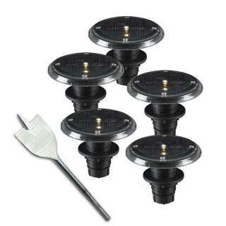 Nova Solar Deck 5 Light Spotlight (set Of 5) (BlackMaterials PlasticWeatherproof YesUV protection YesMounting Screwable boltInstallation Drill bit included, drill in wood and drop light in, bolt in light from back sideLED YesCorrosion resistant Yes