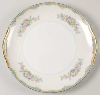 Noritake Ivanhoe Handled Cake Plate, Fine China Dinnerware   Blue Border,Floral