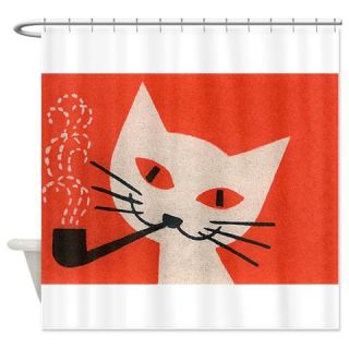  White Cat, Pipe, Retro, Vintage Poster Shower Curt  Use code FREECART at Checkout