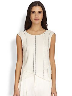 A.L.C. Hobart Silk Striped Crossover Top   White