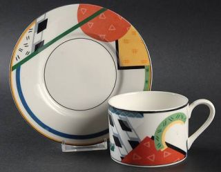 Victoria & Beale Elements Flat Cup & Saucer Set, Fine China Dinnerware   Colorfu