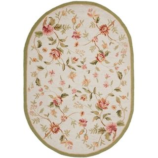 Hand hooked Garden Ivory Wool Rug (46 X 66 Oval)