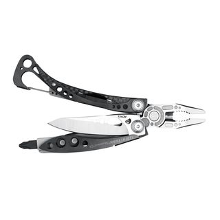 Leatherman Skeletool Cx With Standard Sheath (BlackDimensions 3.5 inches wide x 5 inches long x 2 inches highWeight .75Tools Needle nose pliersRegular pliersWire cuttersHard wire cutters154CM KnifeCarabineer clip/bottle openerLarge bit driverBlack nylo