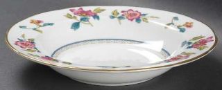 Wedgwood Chinese Flowers Rim Soup Bowl, Fine China Dinnerware   Pink Flowers On