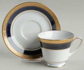 Noritake Crestwood Cobalt Gold Footed Cup & Saucer Set, Fine China Dinnerware  