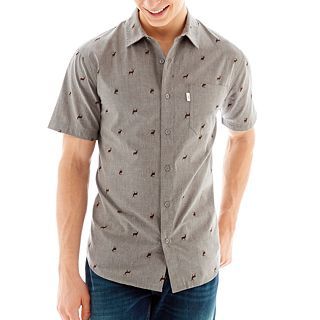 Sunny Deer Button Front Shirt, Gray, Mens
