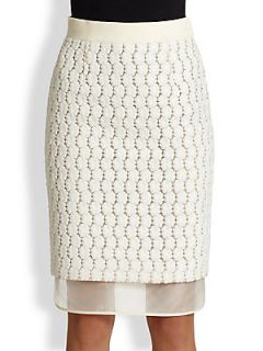 Giambattista Valli Embroidered Lace & Silk Pencil Skirt   Ivory Brocade