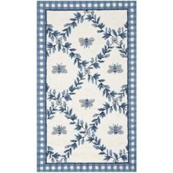 Hand hooked Bumblebee Ivory/ Blue Wool Rug (26 X 4)